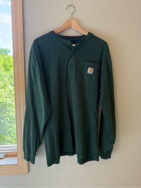 Carhartt Dark Green Long Sleeve Henley with Chest Pocket